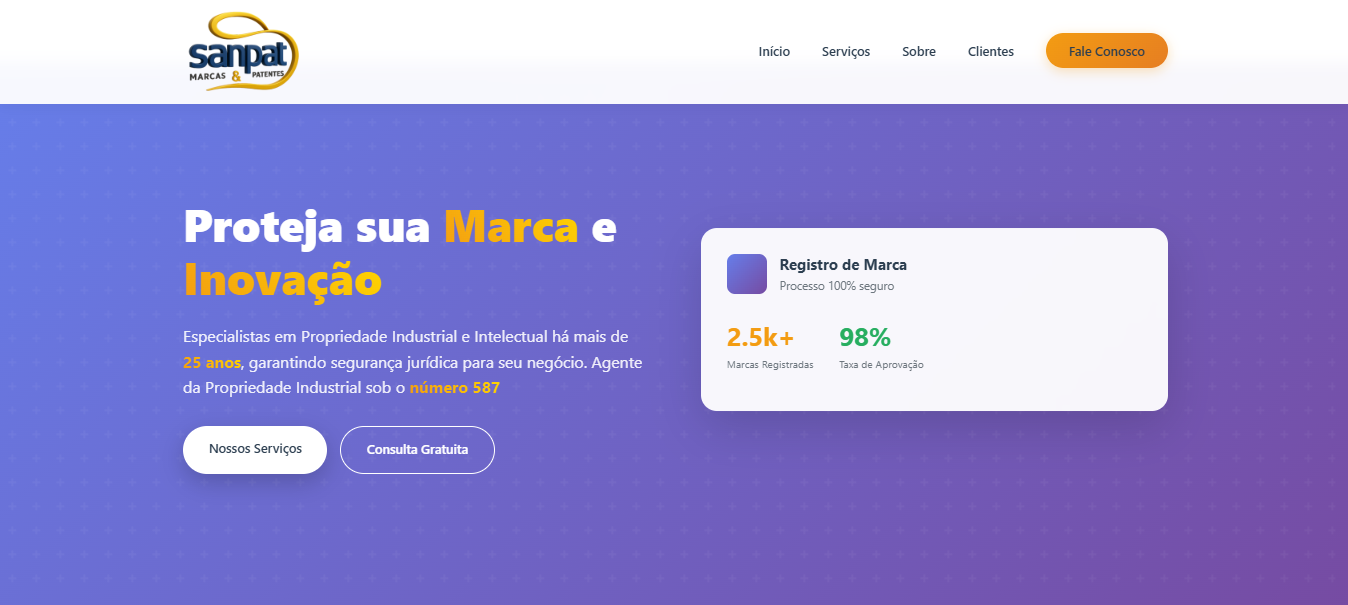 Site profissional para Sanpat Marcas e Patentes